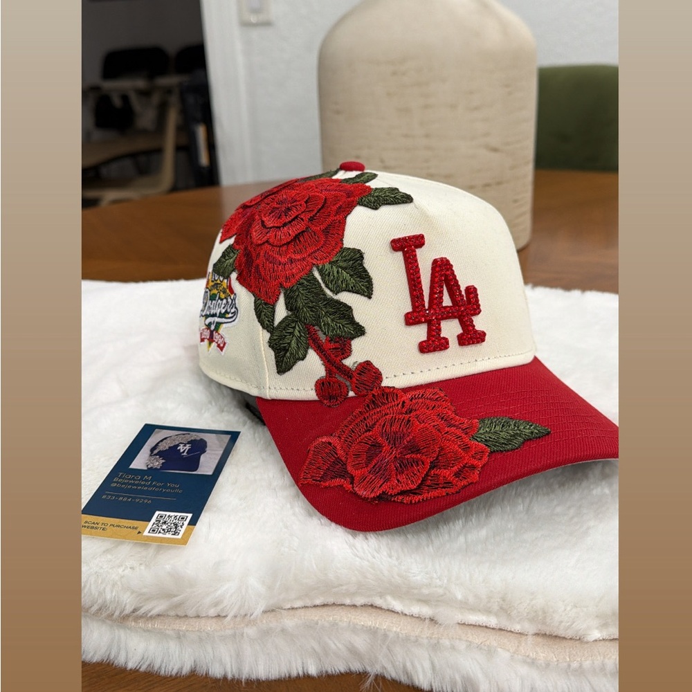 New Era Red and Cream Floral Embroidered Hat